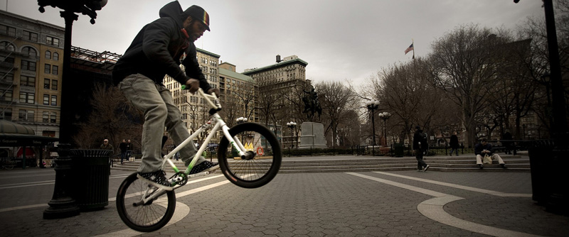 For Rone, BMX offered a way to leave Flatbush and explore distant parts of New York City, like Union Square. Photo by Nicole Tung