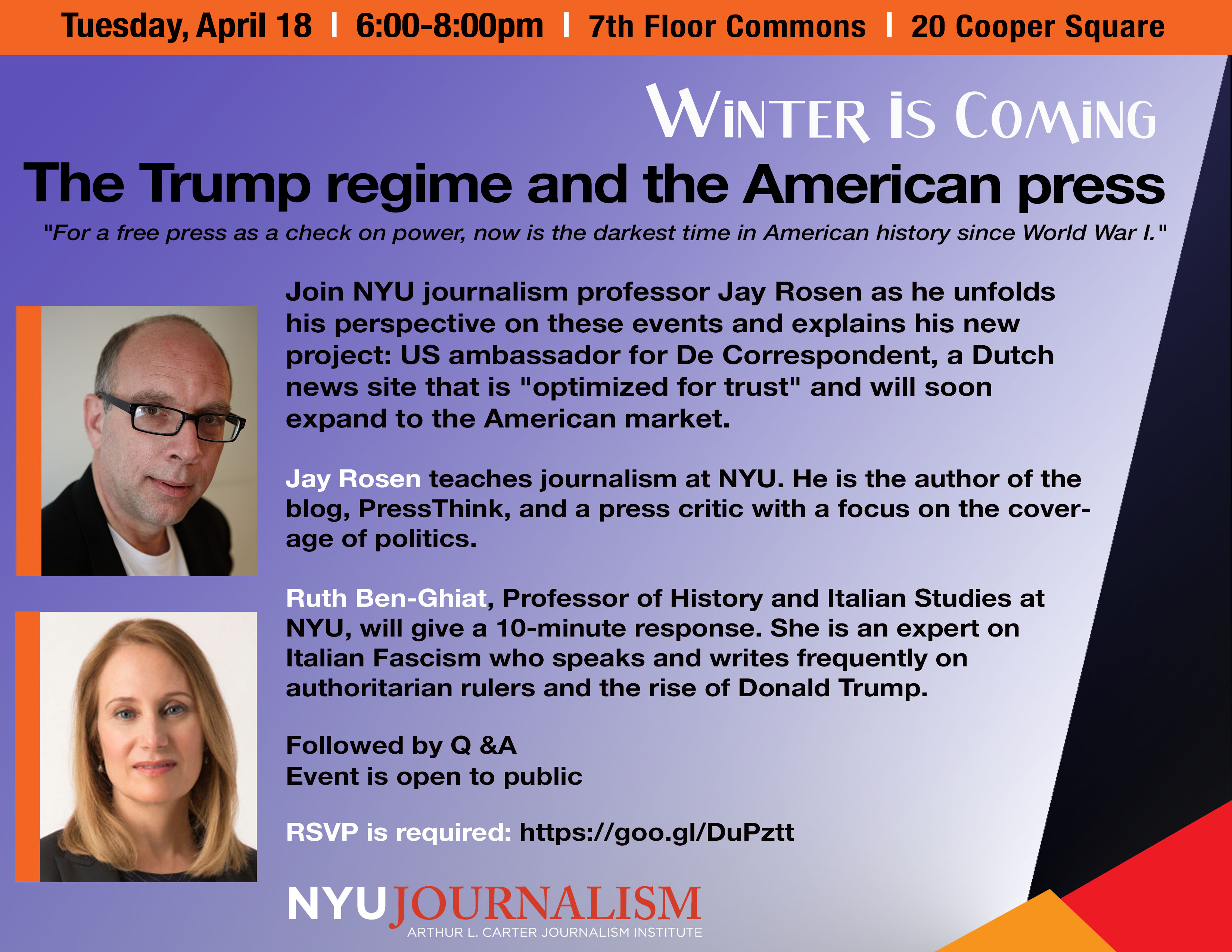 Winter Is Coming: The Trump regime and the American press - Event Poster April 18 2017