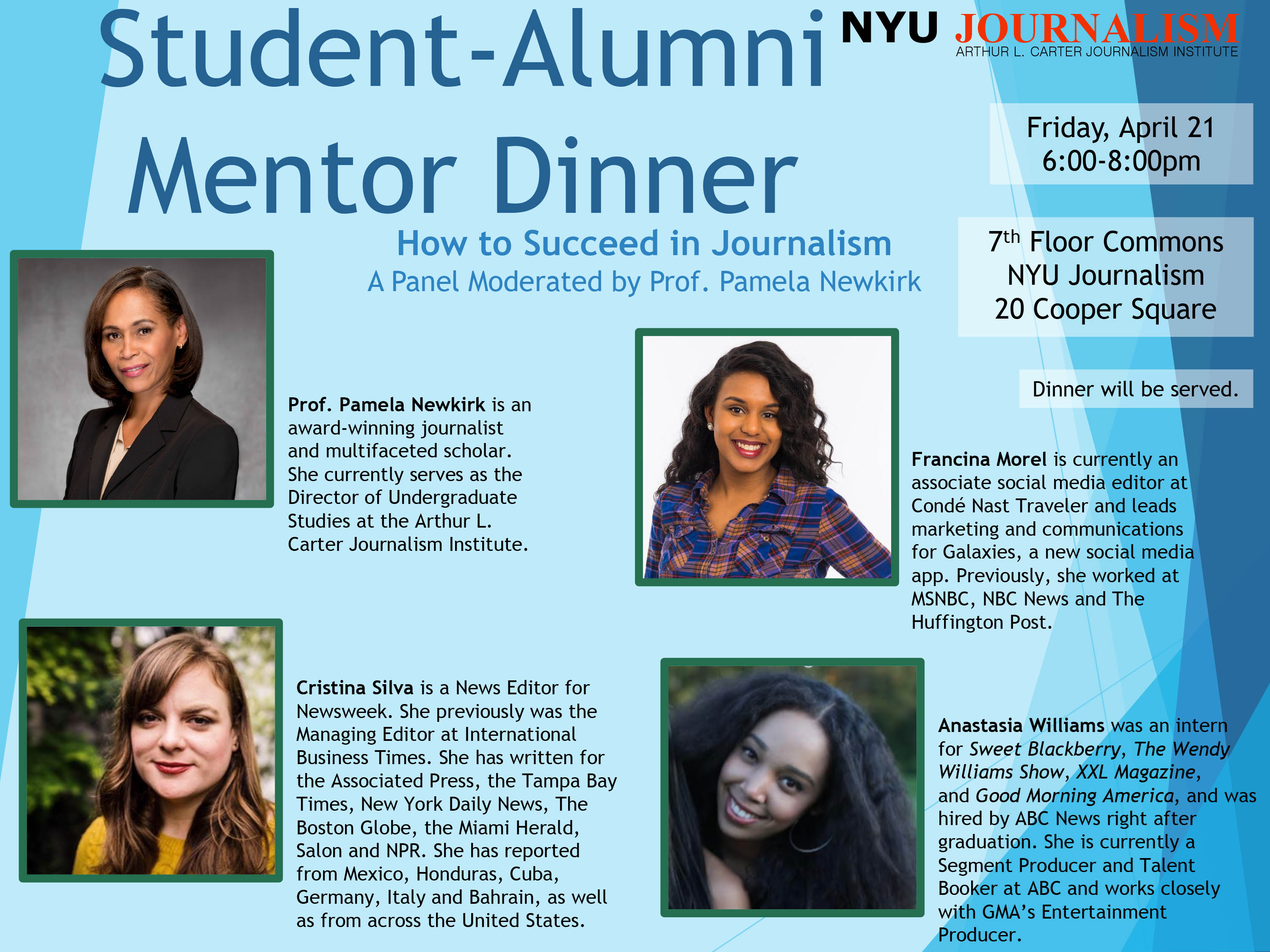 Student-Alumni Mentor Dinner - Event Poster April 21st 2017