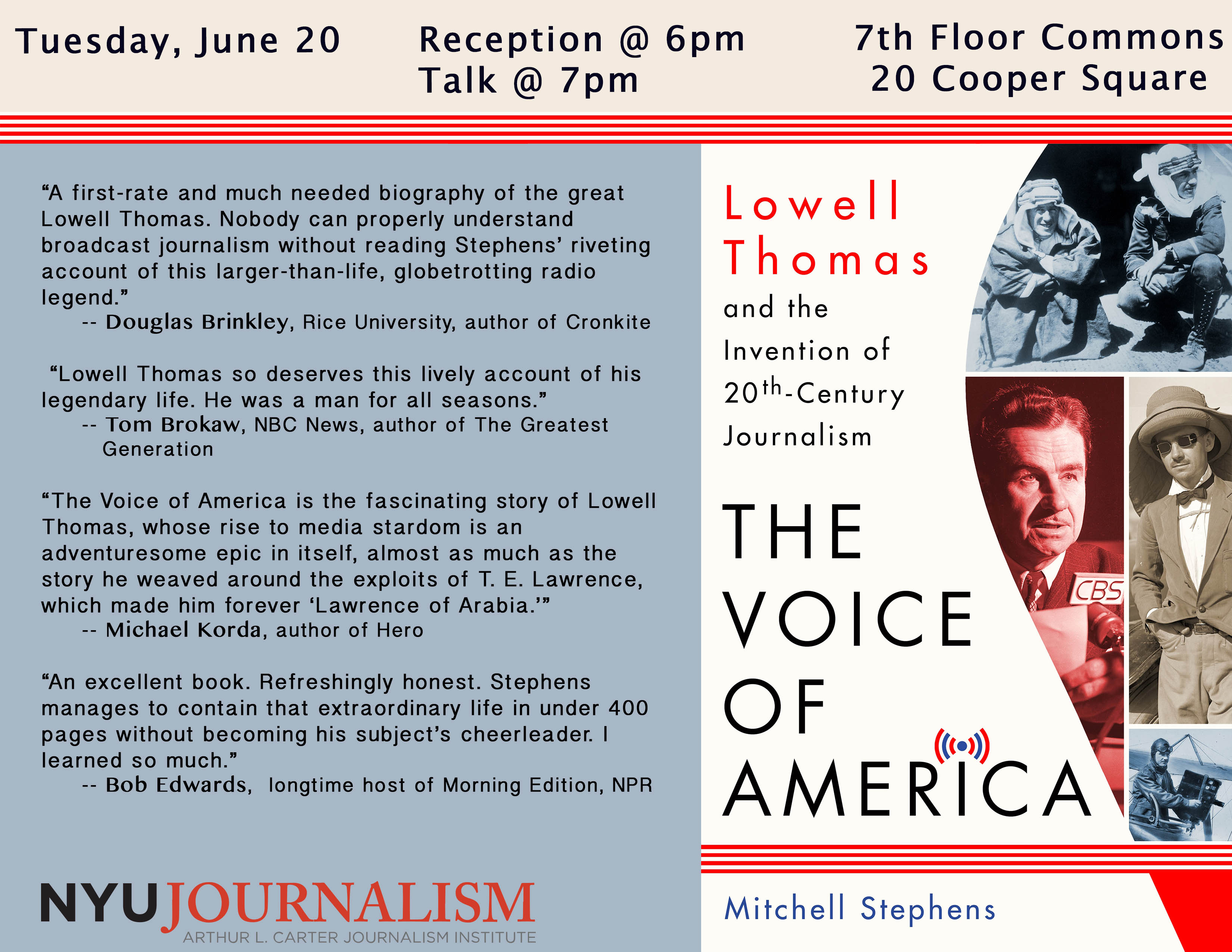 The Voice of America: Lowell Thomas and the Invention of 20th-Century Journalism - Event Poster 2017