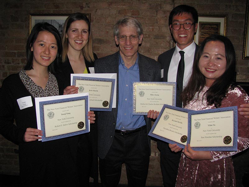 NYU Business and Economic Reporting students win five of the six scholarship awards given in 2017 by the New York Financial Writers Association