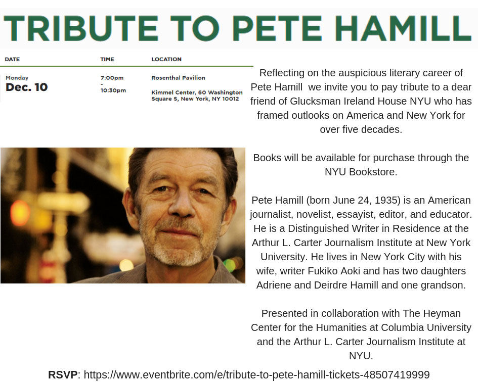 Event Poster - 2018 Fall - Tribute to Pete Hamill - 10 Dec 2018, 7:00pm - 10:30pm