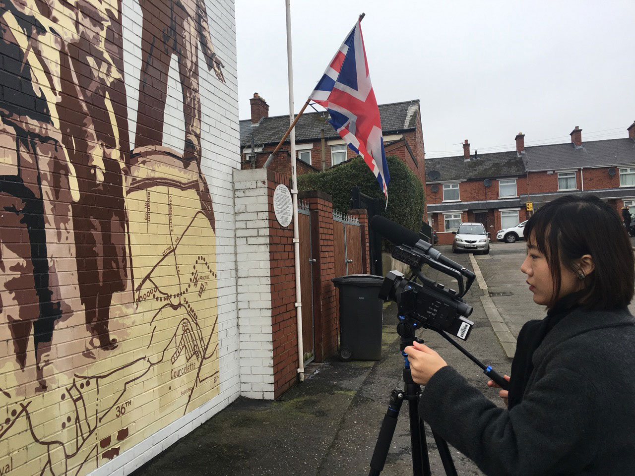 Elle Luan filming in Unionist East Belfast