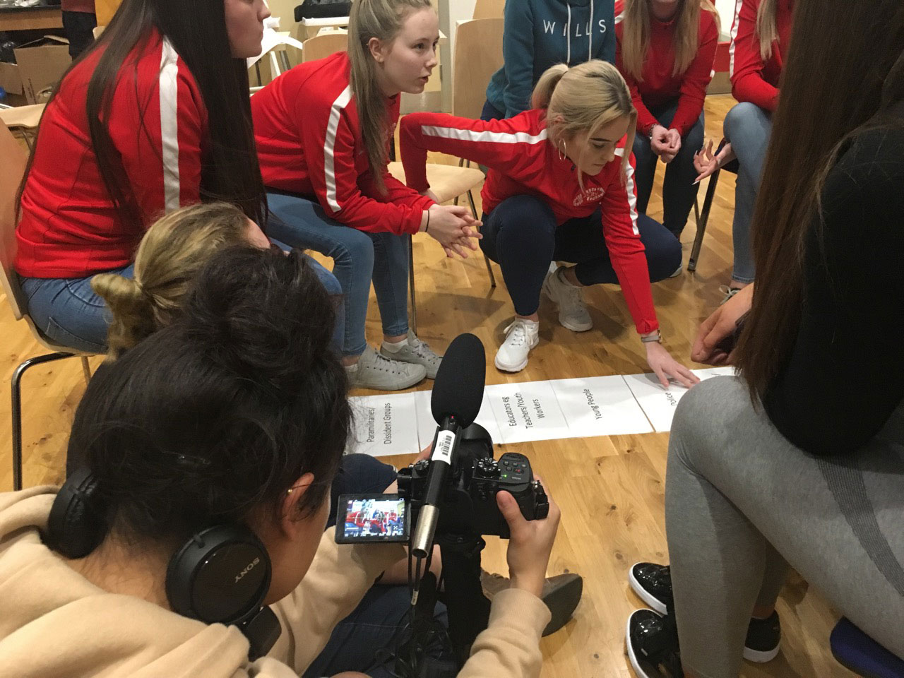 Rebecca Blandón filming with RCity, a cross-sectarian youth group in North Belfast