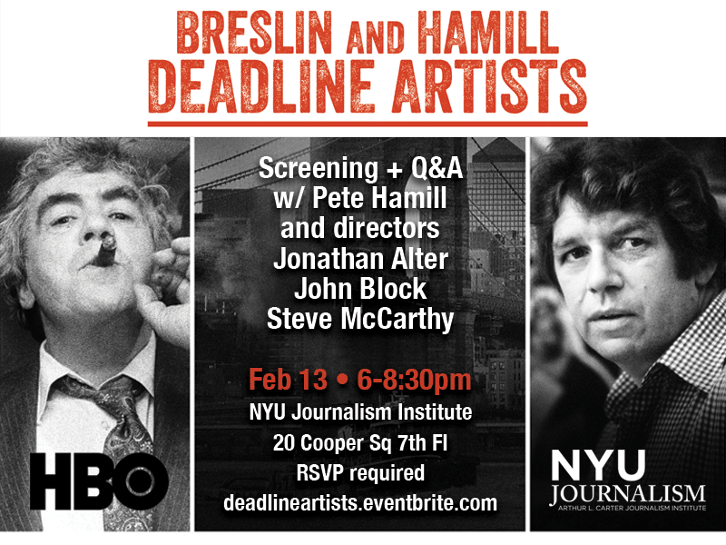 Event Poster - 2019 Spring - Feb 13 6-8:30pm. Breslin and Hamill Deadline Artists - Read More on Event Page