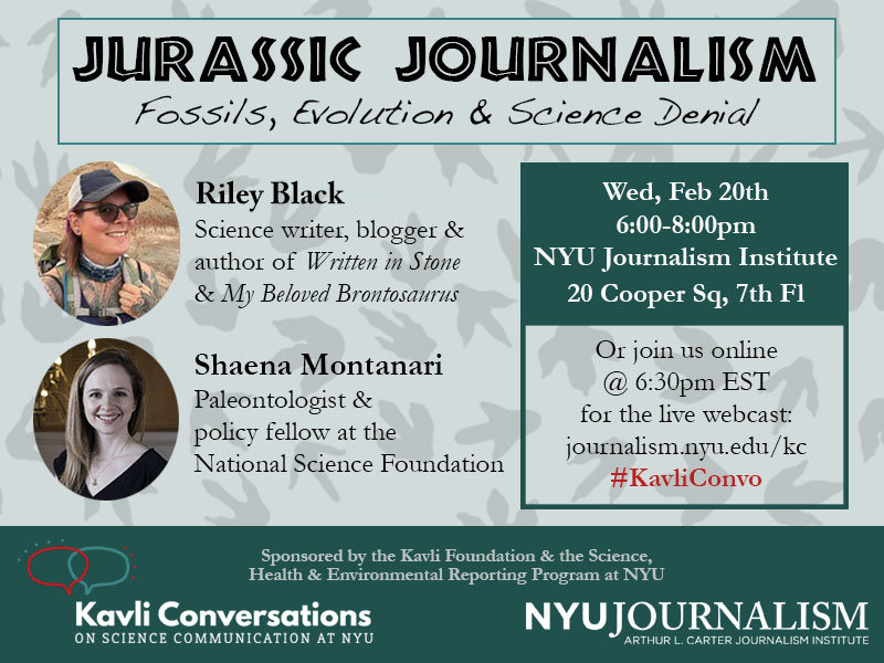 Event Poster - 20 Feb 2019 6-8pm - Jurassic Journalism Fossils, Evolution and Science Denial (Read details on webpage)
