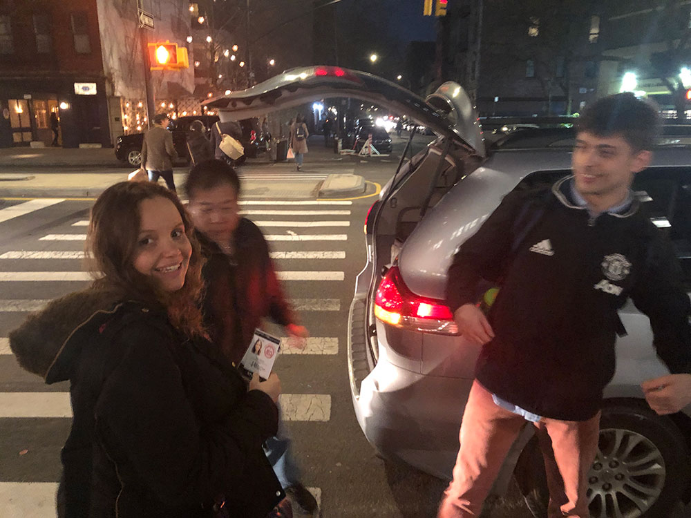 Press passes in hand, Laura Zéphrin and Alex Tabet load up at NYU for the trip to the airport