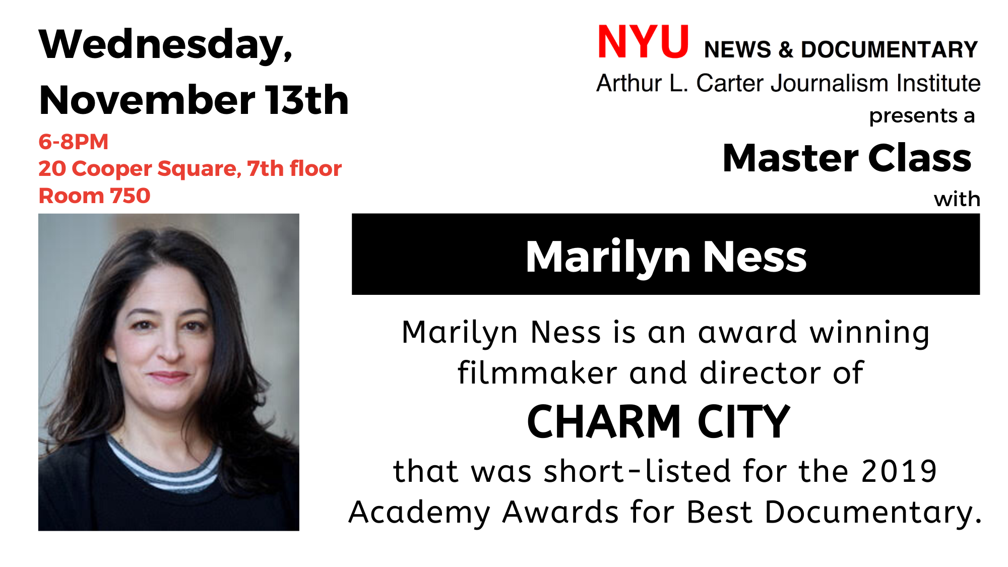 Master Class With Marilyn Ness - Event Poster