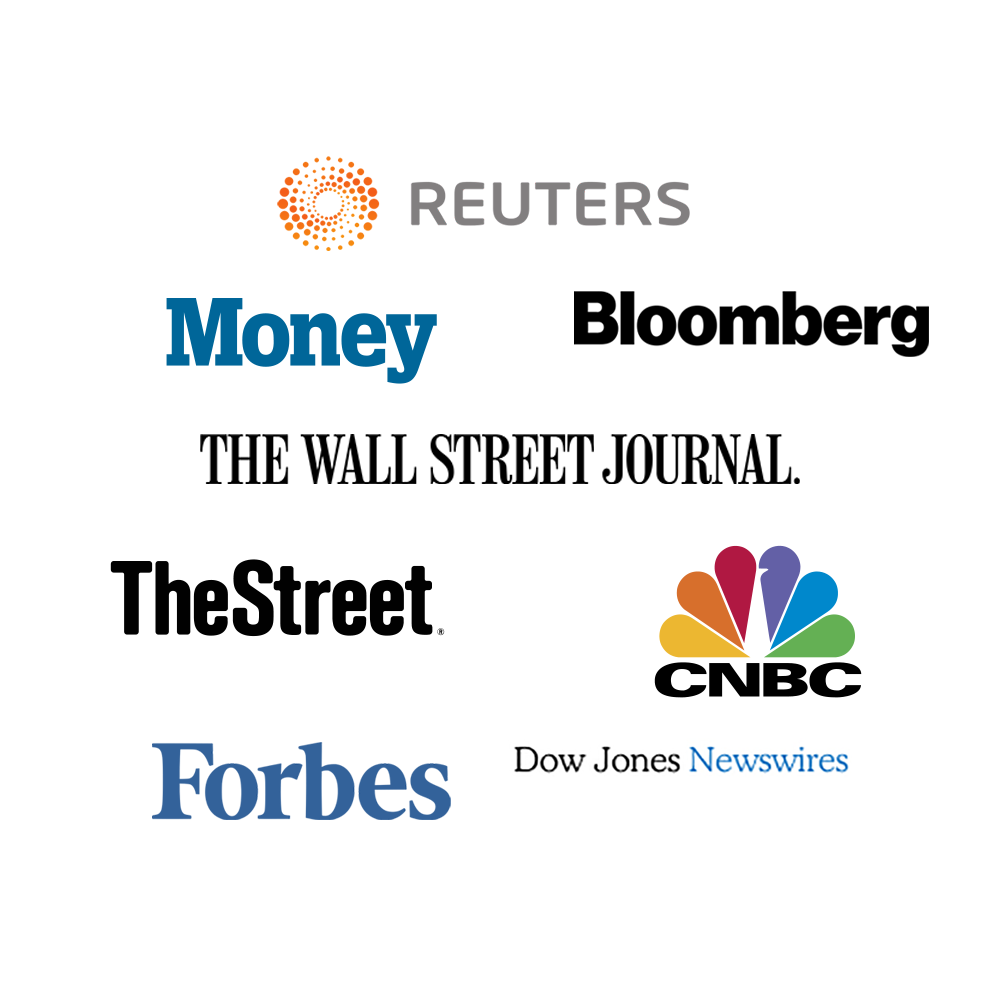 Logo Cloud - Reuters, Money, Bloomberg, The Wall Street Journal, TheStreet, CNBC, Forbes, Dow Jones Newswire