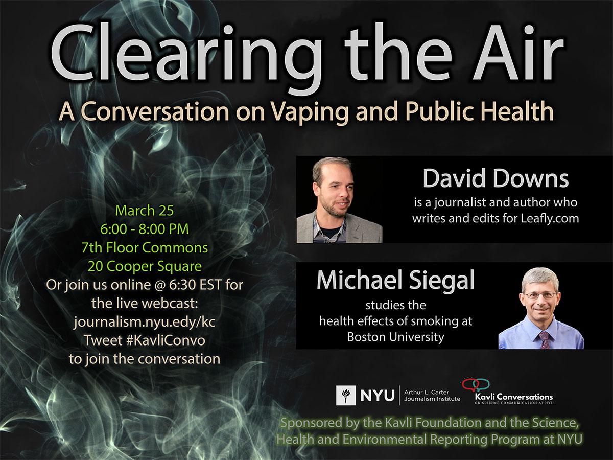 Event Poster - Clearing the Air: A Conversation on Vaping and Public Health - March 25th, 6:00-8:00pm - See event page for details