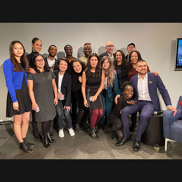 Students in the Studio 20 graduating class, with program director Jay Rosen. Photo by Sylvan Solloway.