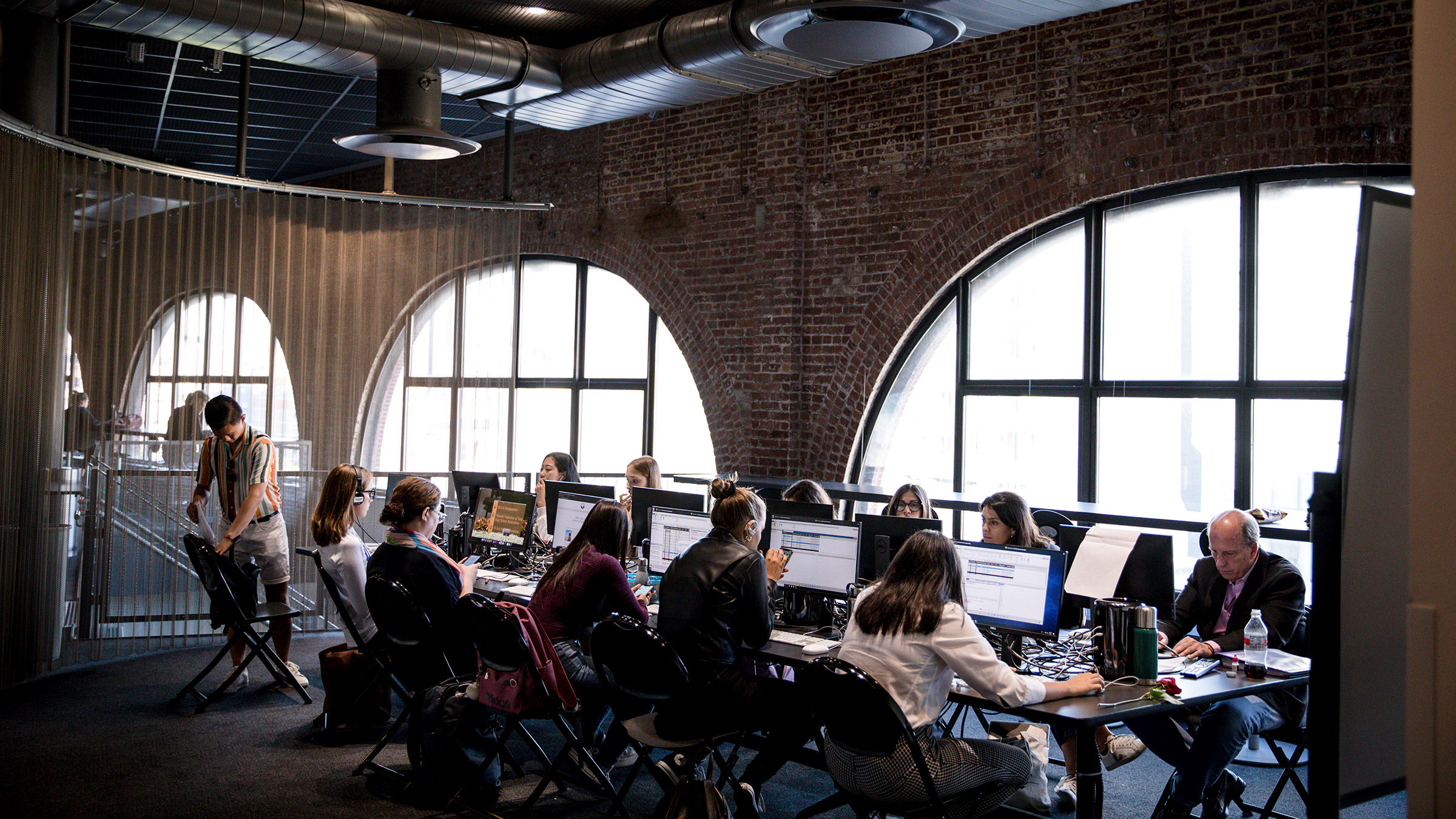 Students working on computers during class