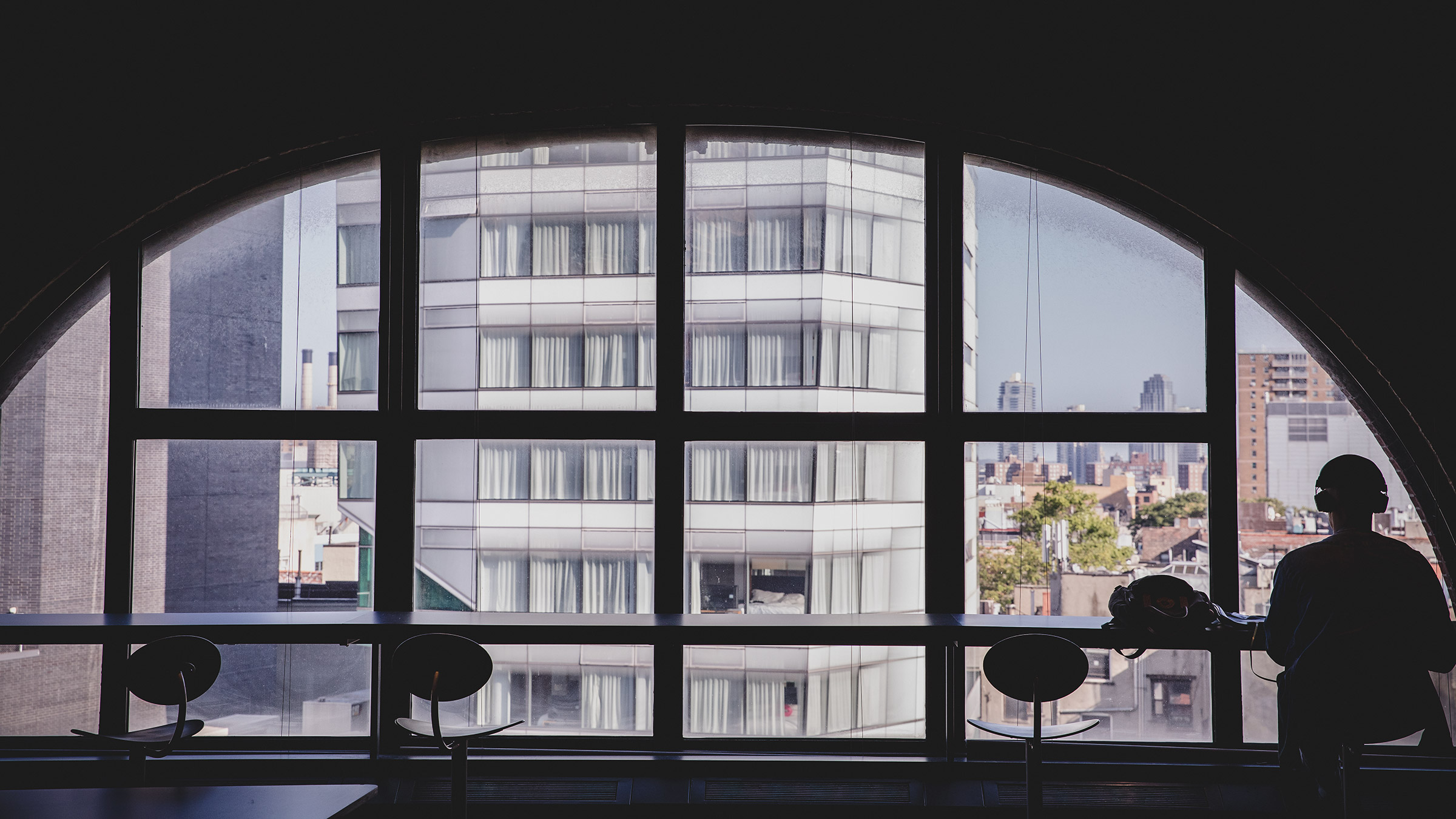 Window overlooking NYC from common area