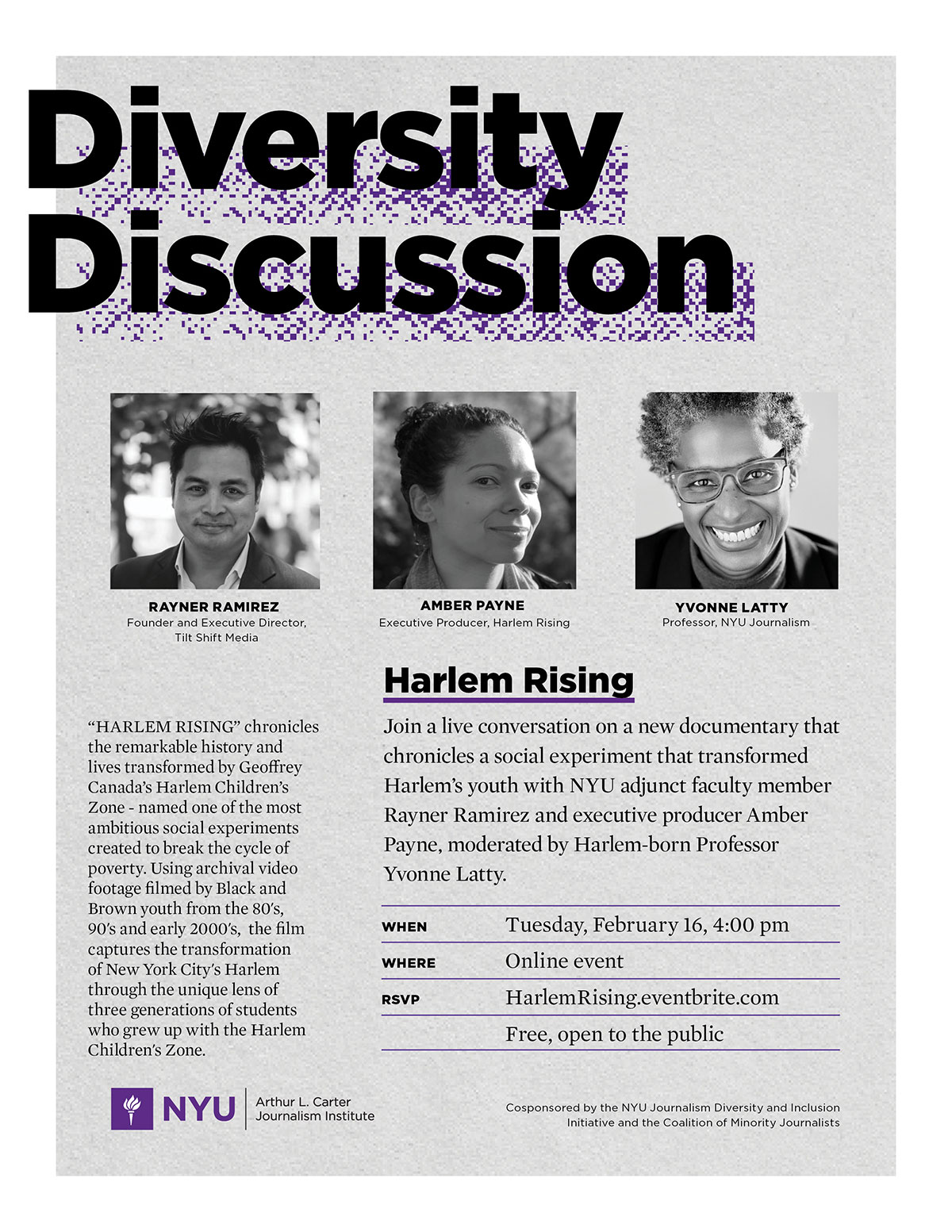 Diversity Discussion: Harlem Rising (Event Poster - See event page for details)