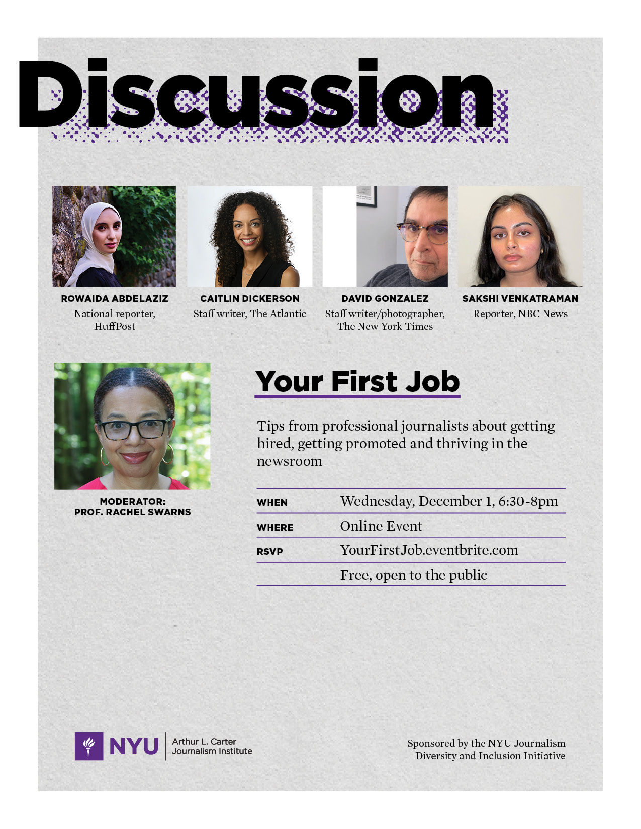Event Poster - Discussion: Your First Job - Dec 1 - See event page for details