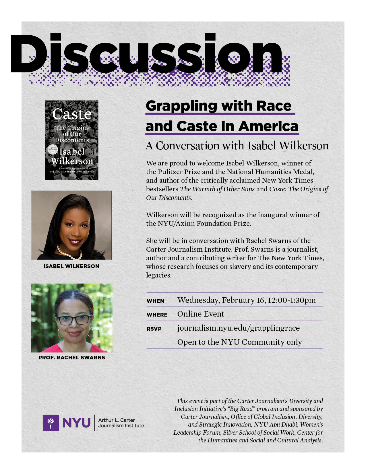 Event Poster - Grappling with Race and Caste in America - See event page for details