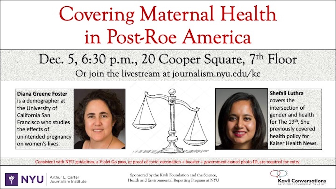 Covering maternal health in post-roe America event poster