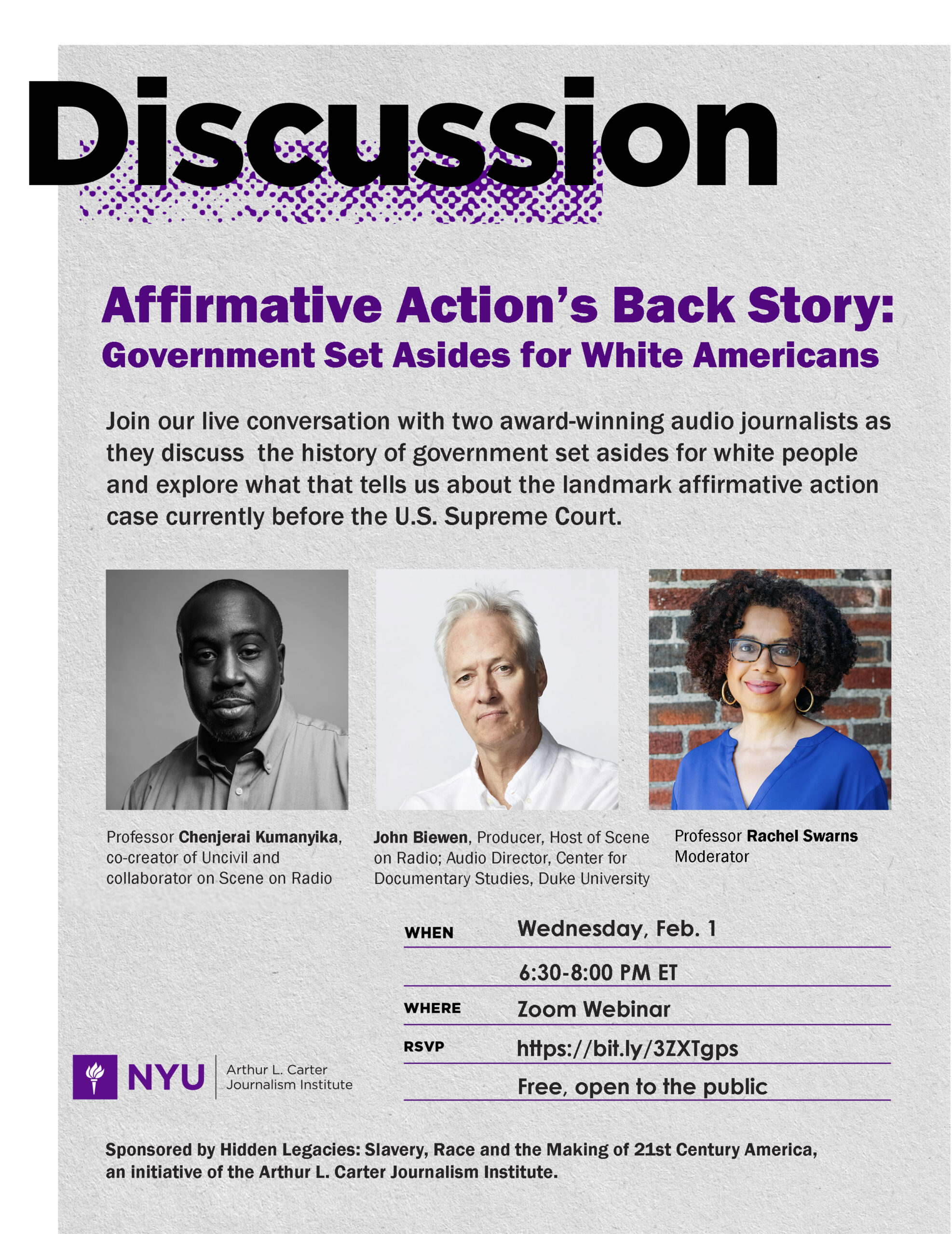 Affirmative Action's back story event poster.