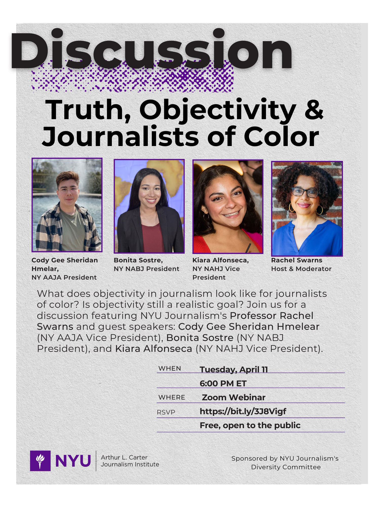 Discussion: Truth, Objectivity, and Journalists of Color Event Poster