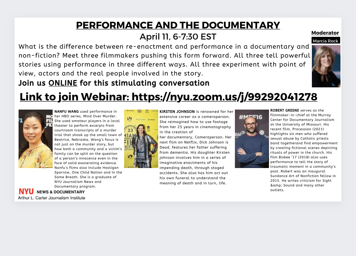 Performance and the Documentary event poster. Details on this page.