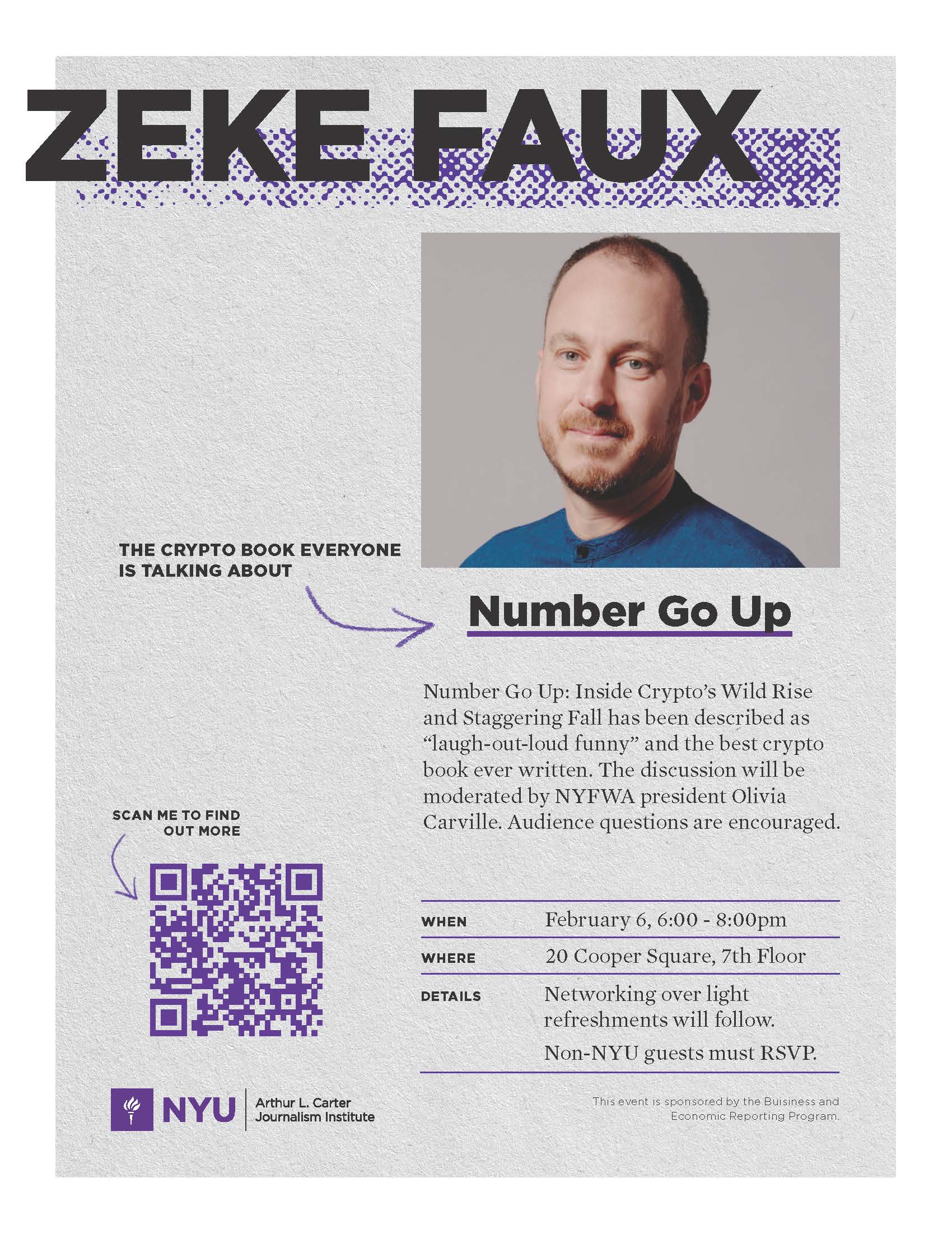 Zeke Faux event poster. Details below.