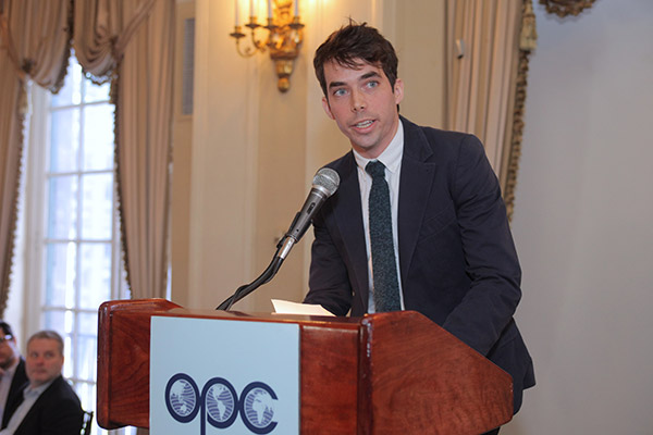 Coburn addressed the audience as he accepted the Overseas Press Club Foundation award at the Yale Club in New York City.