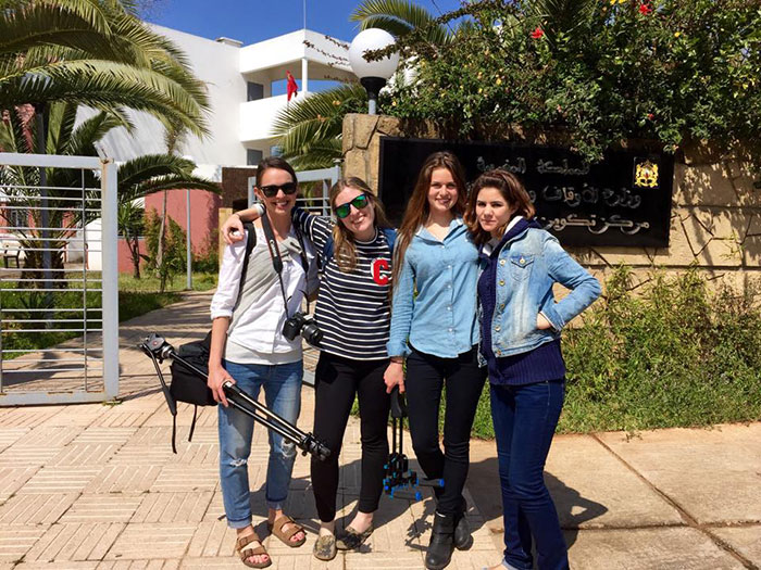 Zoe Lake, Madeline Gressel, Kelsey Doyle and Khadija Boukharfane, outside the Imam Training Center, Rabat, Morocco