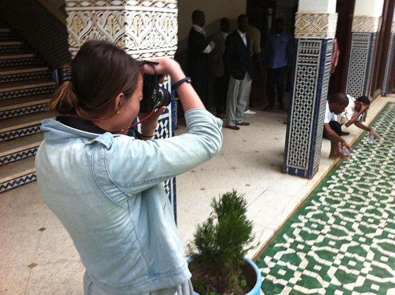 Zoe Lake filming in the Imam Training Center, Rabat, Morocco